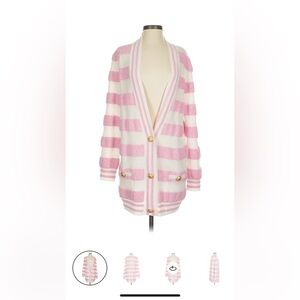 Balmain Pink and White Striped Cardigan